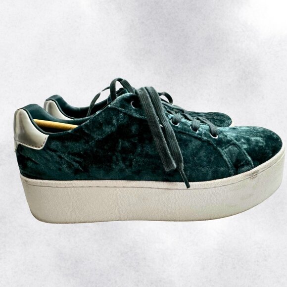 Emerald Green Platform Velvet Sneakers (US 9) - Picture 2 of 7